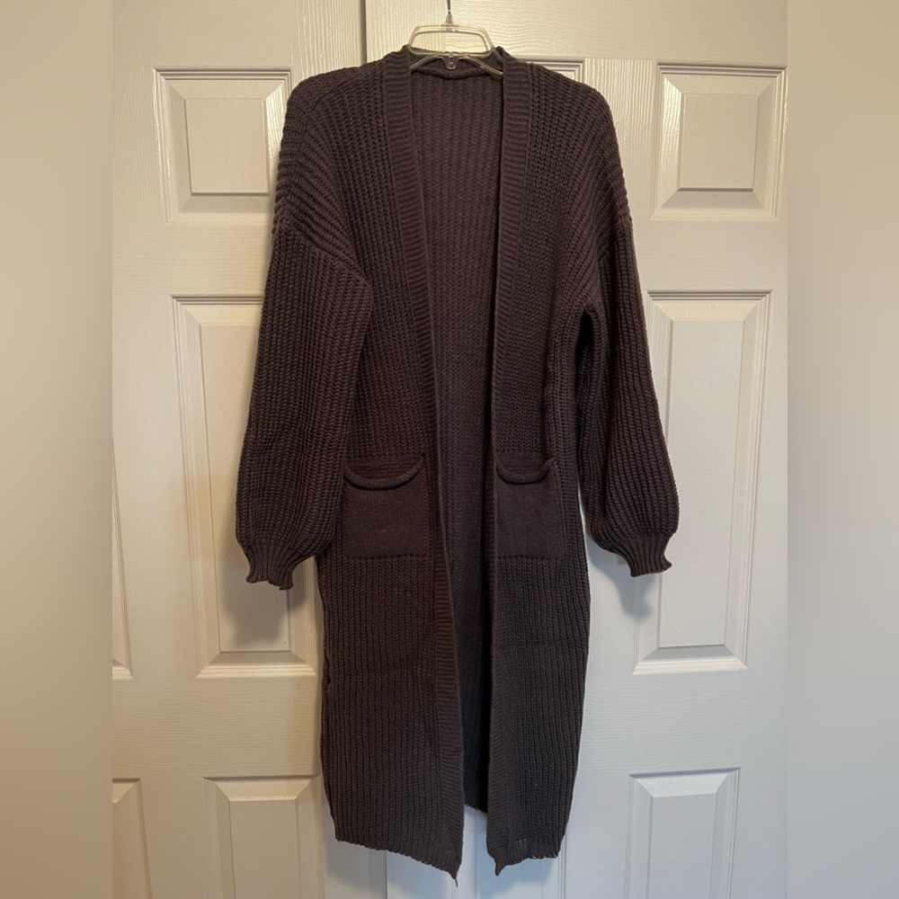 Long  Grey Cardigan Sweater with pockets